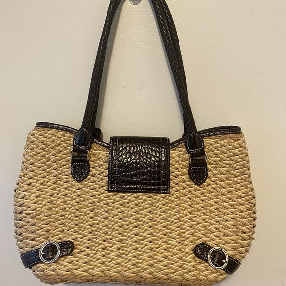 Vintage Brighton Woven Straw Basket Shoulder Handbag Purse Braided Weave Heart - Picture 8 of 11